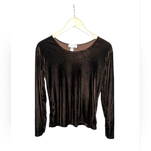 Frazier Lawrence Brown Stretch Velvet Vintage Long Sleeve Top Medium